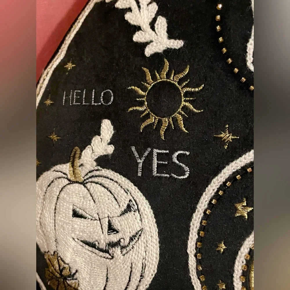 BOO COVETED HOME NWT Ouija Skull Celestial Moth Black Pillow Beads & Embroidery